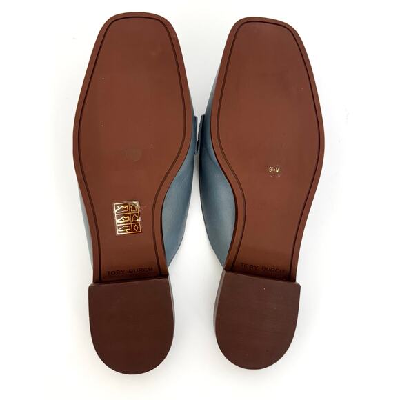 Tory Burch Georgia Leather Loafer Backless Mules in Light Blue Gray Logo 9.5 M - Picture 12 of 13